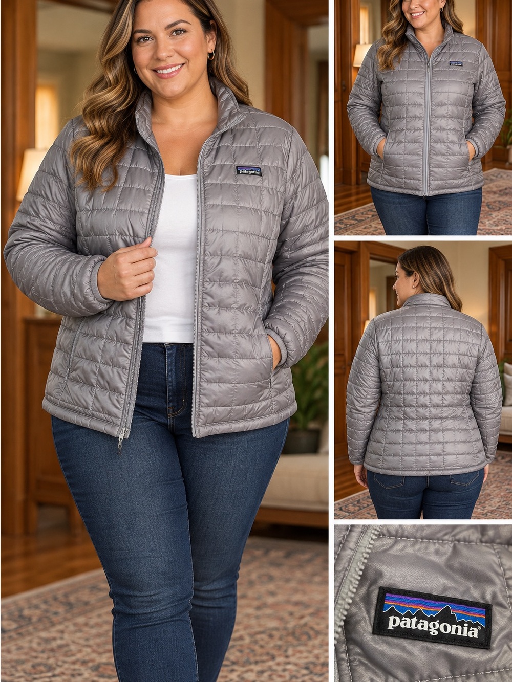 Patagonia Women's Light Gray Quilted Packable Puffer Jacket
